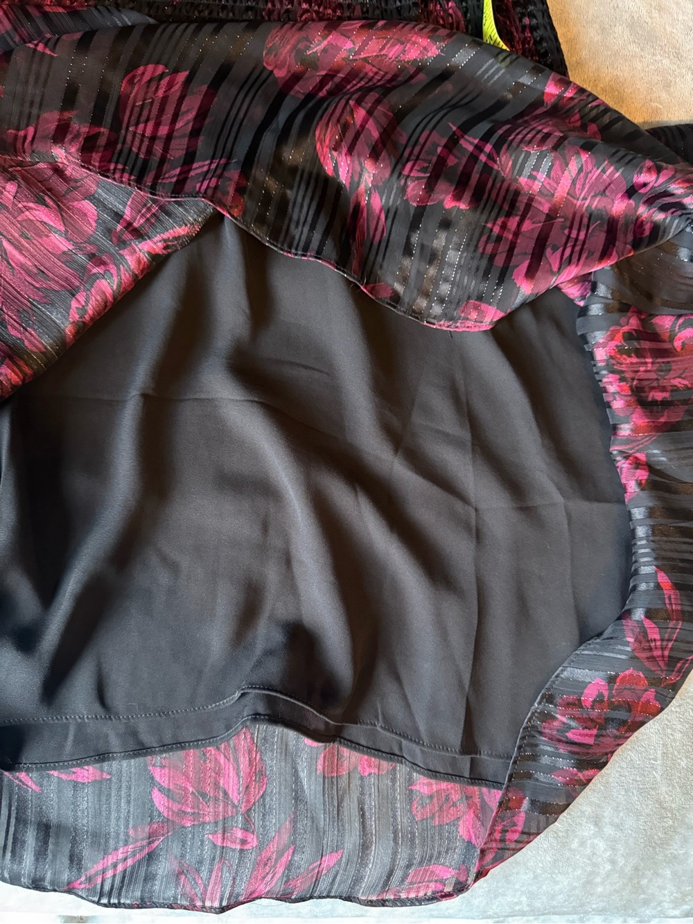 White House Black Market Black Midi Dress with Magenta Floral Print - Picture 13 of 14
